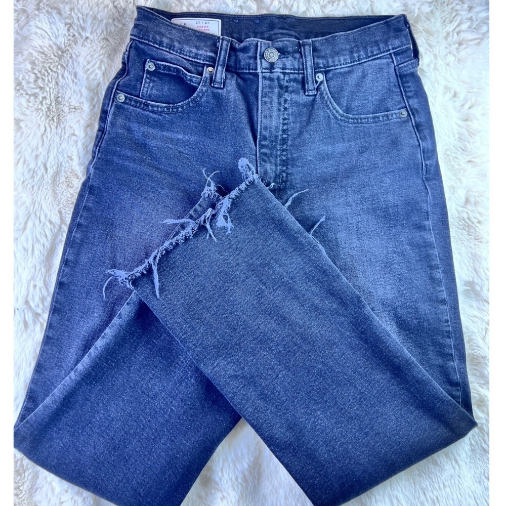 Gap Kick Fit High Rise Jeans Dark Wash Raw Hem Blue Denim Womens 27 4S. A20